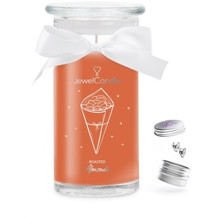 JuwelKerze Roasted Almonds Ohrringe Silber - Schmuckkerze 80 Std - große Duftkerze im Glas mit süßem Duft - Kerze mit Schmuck - Geschenke für Frauen, Weihnachten (S)