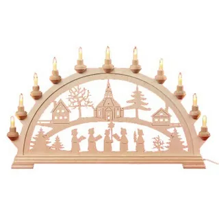 Kunstgewebe Taulin Schwibbogen Taulin Lichterbogen Seiffener Kirche, Handarbeit aus dem Erzgebirge beige