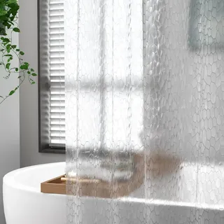 Calefee Duschvorhang 80x180 Anti Schimmel, Badewannenvorhang PEVA Wasserdicht Halbtransparentes Geometrisches Muster, mit Ösen und Haken
