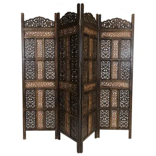 Marrakesch Orient & Mediterran Interior Orientalischer Paravent Krishna modern aus Holz in Dunkelbraun 200 cm