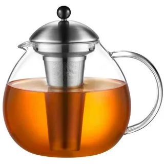 glastal Teekanne Silberne Teekanne 2000ml mit Edelstahl Teesieb Borosilicate Glas