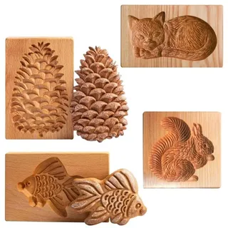 Set von 4 Holz-Keksausstechern - Für kreatives Backen - Naturbelassen