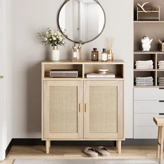 Cachpib Sideboard Küchenschrank Wohnzimmerschrank Mit Offenem Fach, 2 Türen | Kaffeebar verstellbarer Ablagen Stauraum Anrichte für Küche & Esszimmer, Coffee-Bar, TV-Stand & Flur