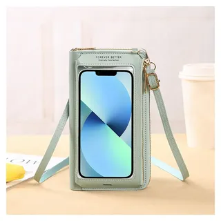 GreatRise Handytasche zum Umhängen Touchscreen mit Transparent Touchscreen-Fenster Handy Geldbörsen Damen Handtasche Crossbody Tasche mit Verstellbar Abnehmbar Schultergurt, 6 Kartenfächer Grün
