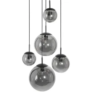 Liadomo Pendelleuchte Vetro, Leuchtmittel inklusive, Warmweiß, 5-flammig, Cluster, Rauchglasschirme, E27, für hohe Decken geeignet grau|schwarz
