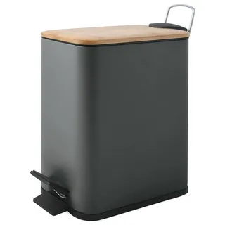 spirella Kosmetikeimer ERIK Bambus, Treteimer mit Softclose-Absenkautomatik, Anti-Fingerprint-Beschichtung, eleganter Materialmix Stahl matt / Bambus, herausnehmbarer Inneneimer, innovatives Design, besonders schmale Form, 5L, anthrazit grau matt grau