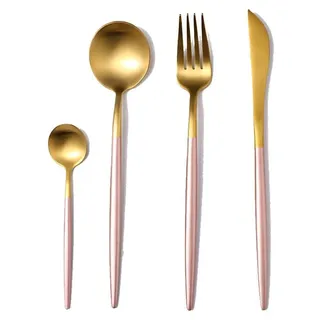 Goldfarbenes Silberbesteck-Set, mattes Besteckset aus Edelstahl 304, flaches Besteckset mit Griffen, Gabeln, Messern und Löffeln, satiniertes Gesc... - Schwarz