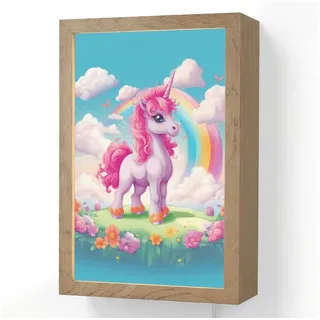 OnlyWow Wandleuchte Lightbox Einhorn - Mädchen - Blumen - Regenbogen - Einhorn, Dimmbar, Farbwechsel, LED, Warmweiß, Kaltweiß, Neutralweiß Einstellbar, Wandlampe Innen, Dimmbar, mit Kabel, LED, Beleuchtung, Kinderzimmer 20 cm x 8 cm x 30 cm