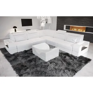 Sofa Dreams Ecksofa Leder Couch Sofa Trivento L Form Ledersofa, L-Form Ledersofa mit LED, wahlweise mit Bettfunktion weiß