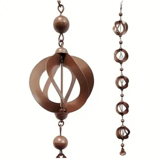 GarveeMore Windspiel Draußen hängende Regenketten für Dachrinnen und Fallrohre, rotierende, Regenfängerkette mit Glocke Retro-Windspiel Metall Gartendekor Regen
