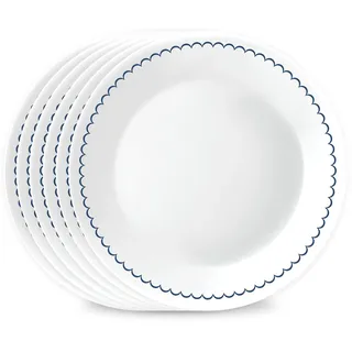Corelle 6 Stück 21,6 cm Lunch-Teller, Vitrelle Dreilagiges Glas, leichte runde Teller, Salatteller, splitter- und kratzfest, mikrowellen- und spülmaschinenfest, Caspian