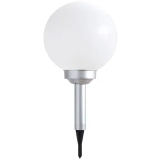 Solarlampen für Außen Kugel Balkonleuchte D 15 cm Erdspieß Kugelleuchte Solar LED Solarkugel für den Garten, weiß silber, LED warmweiß, DxH 15x42,5 cm
