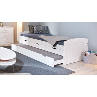 Platzsparendes Gästebett Leon - 90x200 cm  - weiß mit Holzstruktur