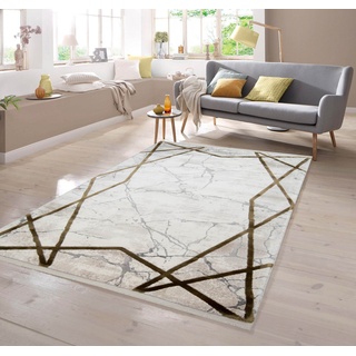 Teppich Marmorteppich geometrisches Muster beige, TeppichHome24, rechteckig beige 120 cm x 170 cm