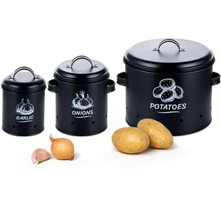 Relaxdays Kartoffel Aufbewahrungsbox 3er Set schwarz