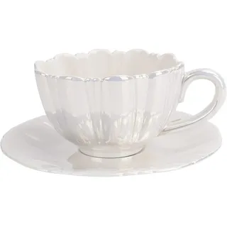 FülleMore Blumenform Kaffeetasse Set Perlenglanz Blumentasse 230ml Espressotasse niedliche Capuccinotasse mit Untertasse für Frauen Freundin Geburtstag Muttertag Valentinstag (Weiß)