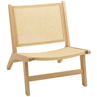 MC Star Relaxsessel ohne Armlehne, Stuhl mit Rattan-Rückenlehne, Holzrahmen, Lesesessel (für Wohnzimmer Schlafzimmer Naturholz) beige