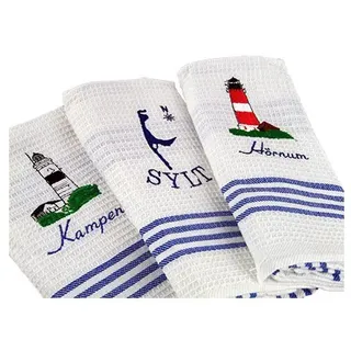 osters muschel-sammler-shop 3er Geschirrtuch Set mit Sylter Motiven/Sylt/Nordsee/Maritim/Meer/Wasser/Boot/Schiff/Sylt- Geschenk- Artikel