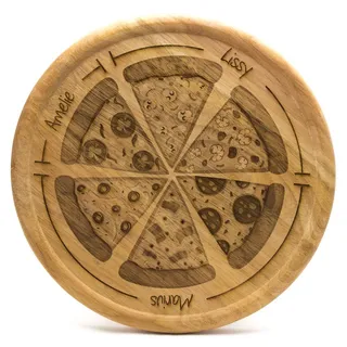 SNEG Pizzateller 32cm aus Holz mit lustiger, persönlicher Gravur und Pizza-Motiv