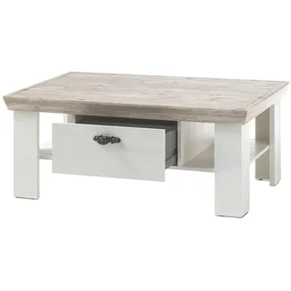 Landhaus Couchtisch 109cm in Pinie weiß Tischplatte Oslo Pinie dunkel