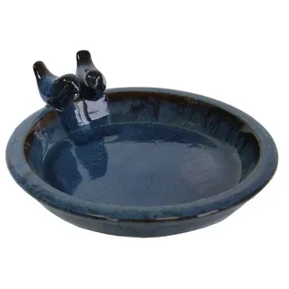 colourliving Vogeltränke für den Garten "Noble" mit 2 Deko-Vögel, 30 cm antik-blau Keramik, handbemalt, jede ein Unikat, leicht zu reinigen blau