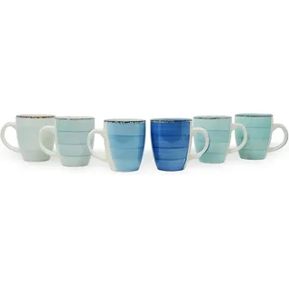 Kombiservice Kaffeeservice Porzellan 6er Set Kaffeetassen Steingut, Tassen Set, 250ml Kaffeebecher mit Henkel Blautöne Kaffeepott Tassen Bürotasse