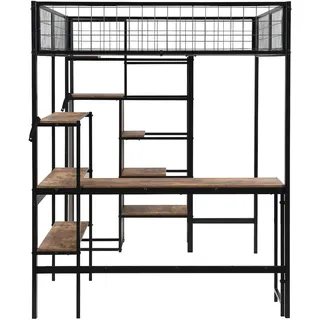 stilvora Hochbett 140 x 200 cm Metall/MDF Schwarz/Braun