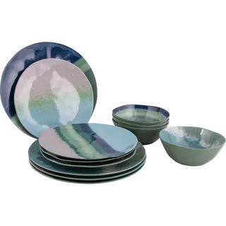 Bo-Camp Halo Melamin-Geschirrset, 12-teilig, blau/grün