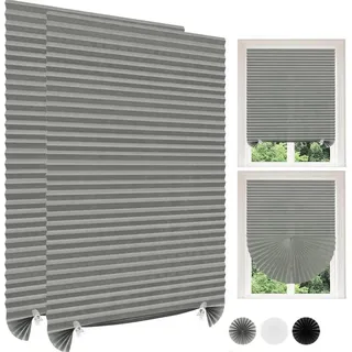 Mutig Plissee Fenster Plissee ohne Bohren,2 St. 60x150 cm mit Klettverschluss,Clips, Thermo Plisseerollo Innen,auf den Fensterrahmen,Sichtschutz, Klettverschluss anbringen, Sonnenschutz, pflegeleicht & lichtbeständig für Fenster & Tür grau