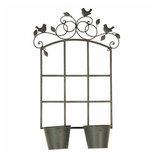 Linoows Pflanzkübel Blumentopf Wandhalter, zwei Töpfe Pflanzenhalter, Pflanzenhalter für zwei Töpfe, Blumentopfhalter aus Metall bunt|grün