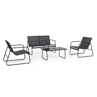 Black Forest Gartenmöbel-Set aus Textil, zwei Stühle + Liege + ausziehbarer Tisch, schwarz