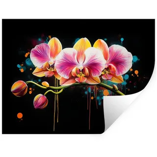 MuchoWow Wandsticker Orchidee - Graffiti - Farbenfroh - Blumen - Abstrakt (1 St), Wanddeko, Aufkleber, Wandtattoo, 120x90 cm 120 cm x 90 cm x 0.1 cm