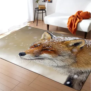 Morbuy 3D Tier Drucken Teppich Wohnzimmer Flanell Kurzflor Teppiches, Modernes Teppich Waschbar rutschfest Krabbelmatte für Kinderzimmer Schlafzimmer Dekoration (100x120cm,Fuchs)