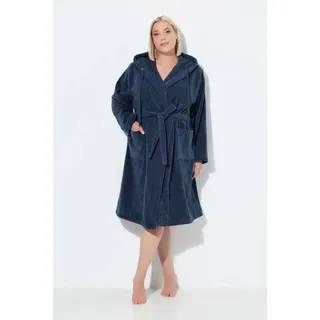 Ulla Popken Bademantel Bademantel Kapuze Gürtel A-Linie Frottee, Langform, Materialmix blau 46/48