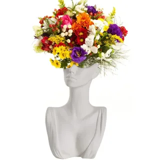 Weibliche Körpervase - Keramik-Körperkunstvase, Form für Dekoration, Gesichtsvase, Moderne Skulpturenvase, Halbes Gesicht, Frauenkörpervase, Kopf, Blumenvase für Tisch (Weiss)