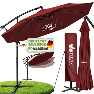 tillvex Sonnenschirm Rot Ø 350 cm Ampelschirm Gartenschirm Marktschirm Kurbel Balkon Alu Neigbar - Rot