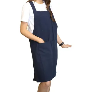 Minimalistische Baumwoll-Leinen-Schürze mit Tasche - Dunkelblau