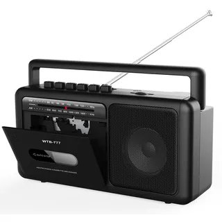 Tragbare Kassettenspieler Boombox,Vintage-AM/FM-Stereoradio mit Bluetooth, USB, Kopfhöreranschluss, tragbarer Kassettenrekorder für zu Hause oder draußen (Black)