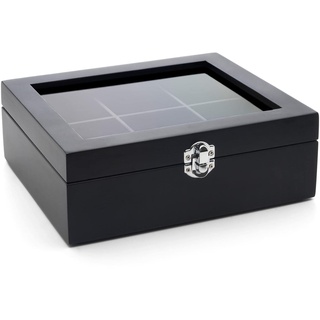 Bredemeijer Schwarze Teebeutelkiste mit 6 Fächern und Sichtfenster - Holzbox für optimale Teebeutel Aufbewahrung