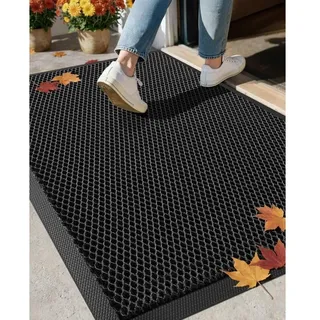 Wetterfeste Außenmatte Aus Elastischer Seide – Rutschfester Schmutzfang Für Eingang Und Terrasse – Schnell Trocknend Und Strapazierfähig, Mit Gummiboden, 81x122 Cm, Schwarz-grau
