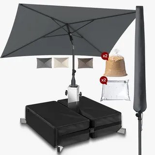 4smile Sonnenschirm Balkon mit Ständer Set 3-teilig, 200 × 125cm, Anthrazit