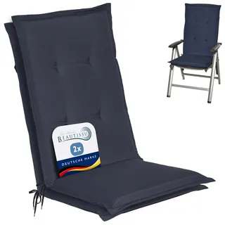 Beautissu 2er Set Gartenstuhlauflage Hochlehner für Gartenmöbel Sitzkissen | 120x50x6cm Dunkelblau weiche Stuhlauflage Polster Auflage Sitzpolster Füllung Schaumkern Hochlehnerauflage Loft HL
