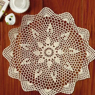 Vintage Häkeldeckchen Matten, Runde Spitze Tischdecke Blume Tischdecke Handgemachte Baumwolle Weiß/Beige 40cm Durchmesser (Beige)