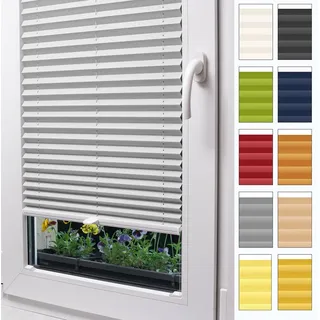 Stuza® Verdunkelnd Plissee nach Maß, Zum Kleben, 15 Farben, 3 Profilfarben, Breite 30–129 cm, Höhe 50–230 cm – Schalosien, innen, Faltrollos, Sicht- und Sonnenschutz, Rollo für Fenster