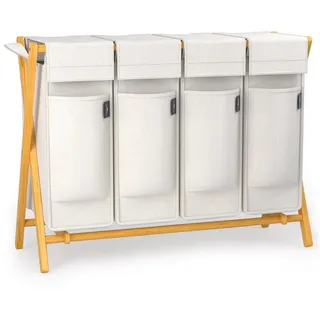 ADEL DREAM AdelDream Wäschekorb mit 4 Fächern – Bambus Wäschesammler & Wäschesortierer, Wäsche Sortiersystem, X-förmige Wäschebox, Beige