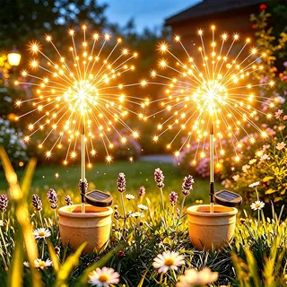 Dekofun Gartendeko Solarleuchten für Außen 2 Stück 120 LED Solar Feuerwerk Gartenbeleuchtung, 8 Modi Solarlichter Pusteblume Wetterfest Solarstecker Gartenlichter für Außen Terrasse Balkon Deko