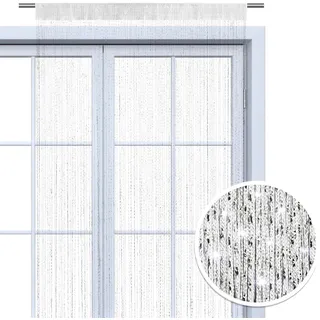wometo Faden-Vorhang Glitzer-Vorhang 90x245 - weiß-silber glänzender Deko Schal OEKO-TEX transparent halbtransparent Weihnachten
