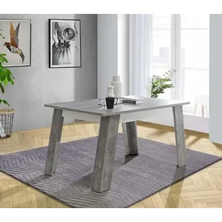 Forte Zumba weißer Esstisch 140, ausziehbar, Esszimmer, Wohnzimmertisch, Holzwerkstoff, Betonoptik Hellgrau/Weiß, 140 cm breit x 75 cm hoch x 90 cm tief