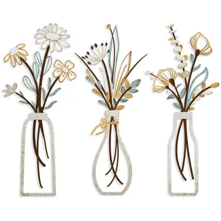 Florale Metall-wanddekoration (3-teilig) – Rustikaler Landhausstil Und Minimalistisches Wohnzimmer (beige, Vase-c)