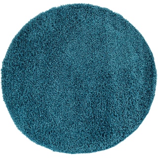 Hochflor-Teppich Sky 250, Paco Home, rund, Höhe: 34 mm, gewebt, Uni Farben, intensive Farbbrillanz blau Ø 120 cm x 34 mm